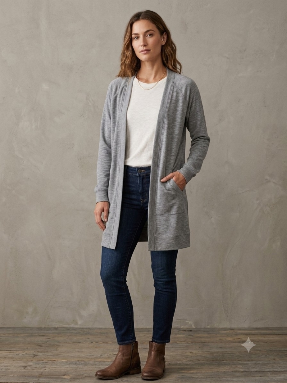 Bobi Los Angeles Light Gray Open-Front Long Cardigan Size Small